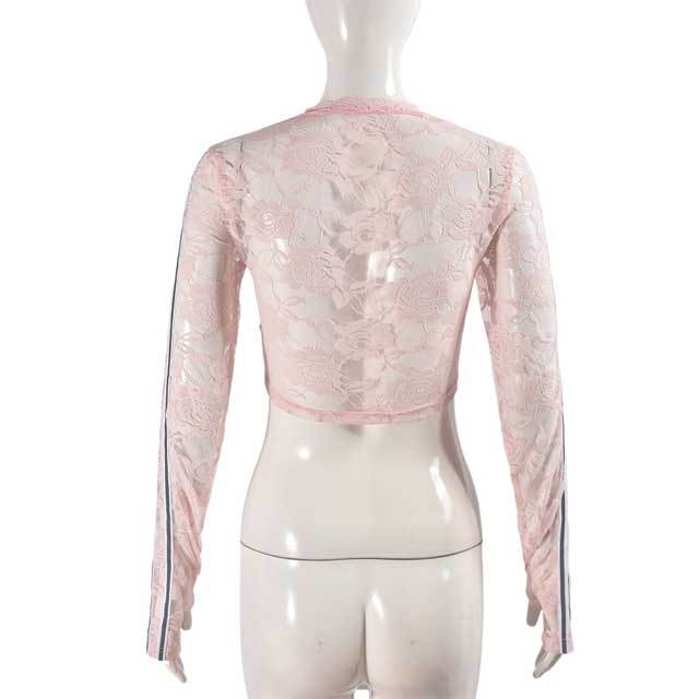 See Through Floral Lace Crop Tees