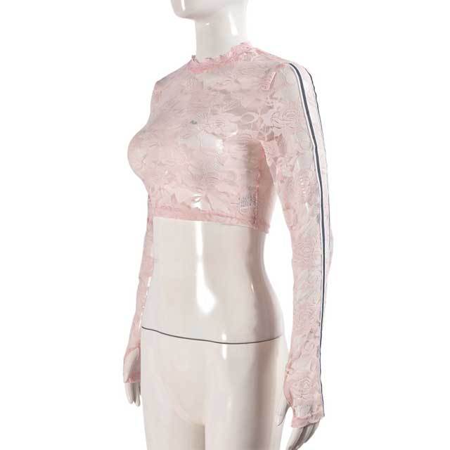 See Through Floral Lace Crop Tees