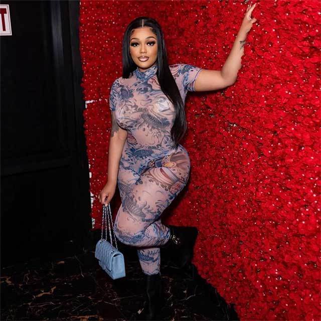 Printed Mesh Backless Jumpsuit