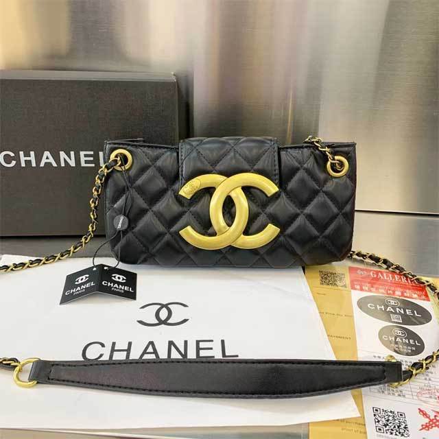 Big Logo Leather Rectangular Shoulder Bag