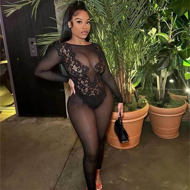 See Through Lace Lingerie Jumpsuit