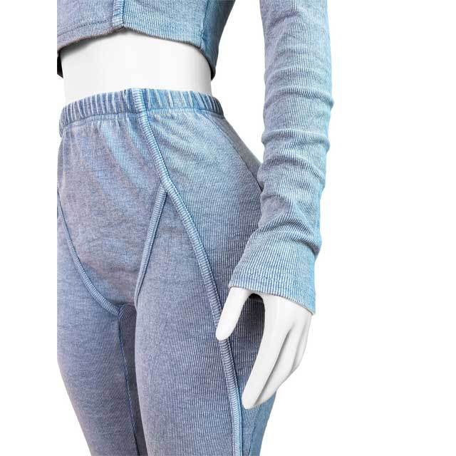 Washed Distressed Long Sleeve Skinny Pants Set