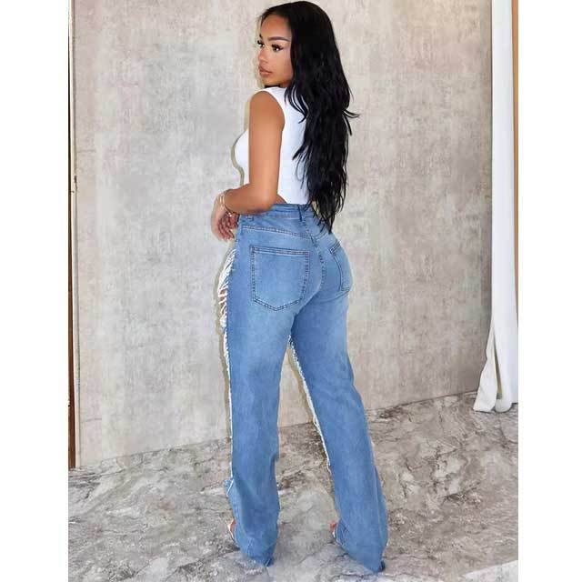 Pearl Chain Hollow Out Jeans
