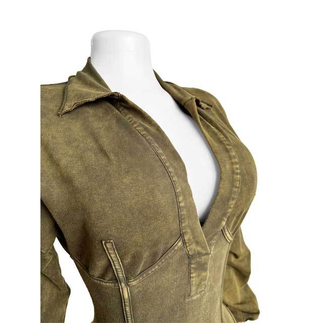 Washed Distressed Long Sleeve Polo Jumpsuit