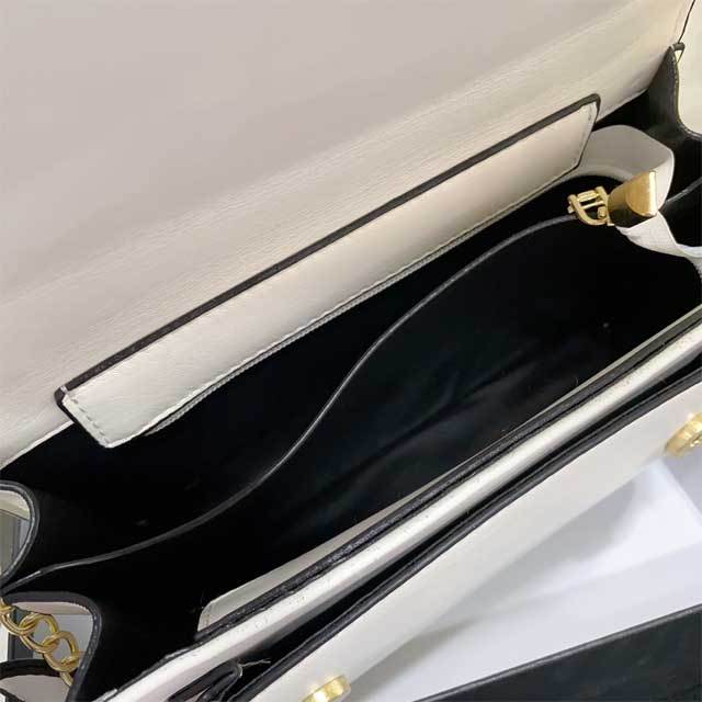 Metal Logo Chained Leather Messenger Bag