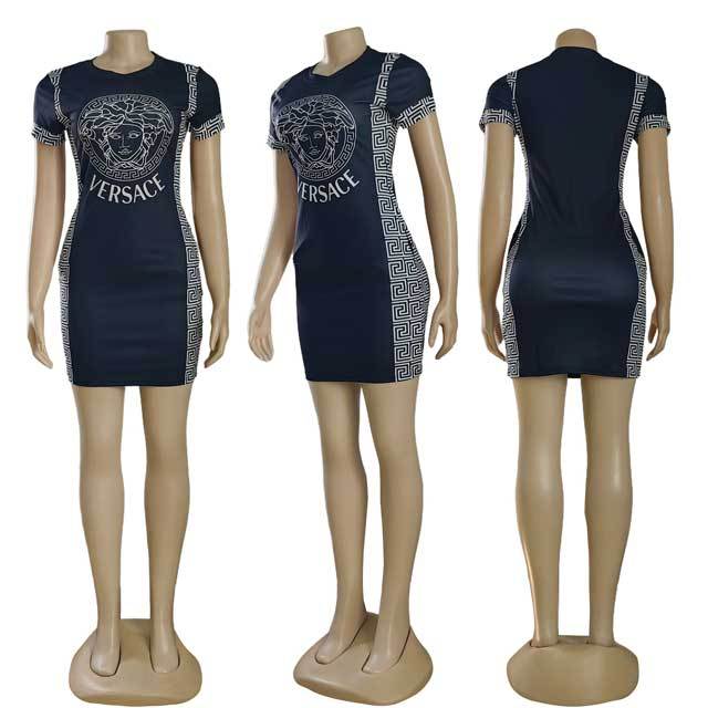 Short Sleeve Printed Bodycon Dress