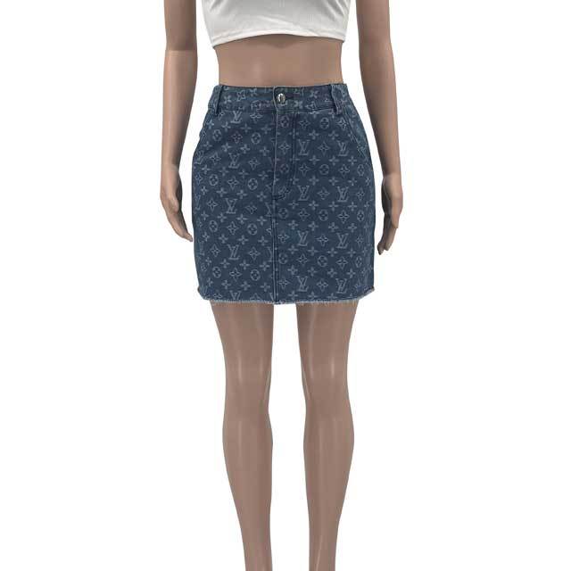 Washed Denim High Waist Jacquard Skirt