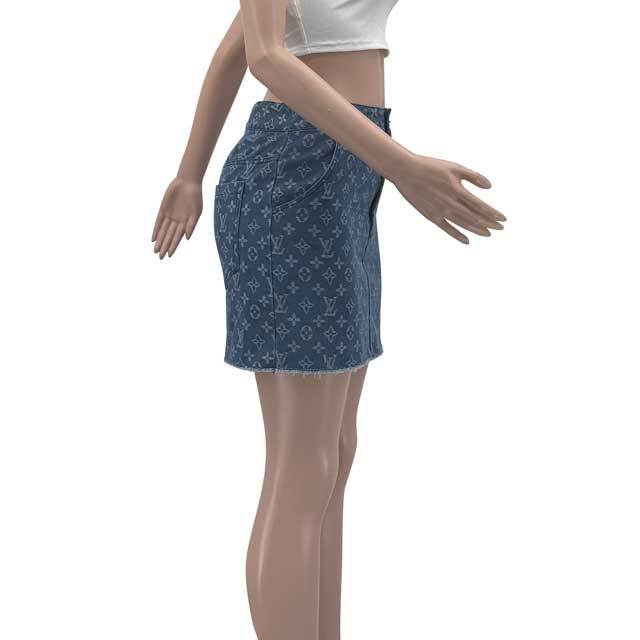 Washed Denim High Waist Jacquard Skirt
