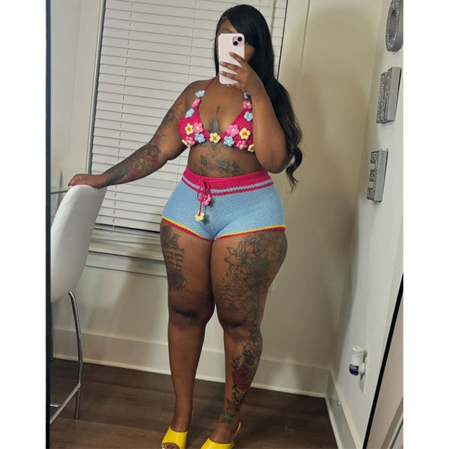 Color Block Crochet Bikinis Short Set