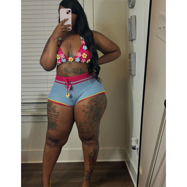 Color Block Crochet Bikinis Short Set