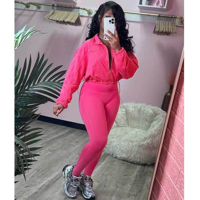 Zipper Top Skinny Jogging Pants Set