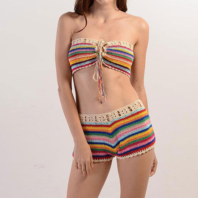 Vacation Style Crochet Two Pieces Short Set