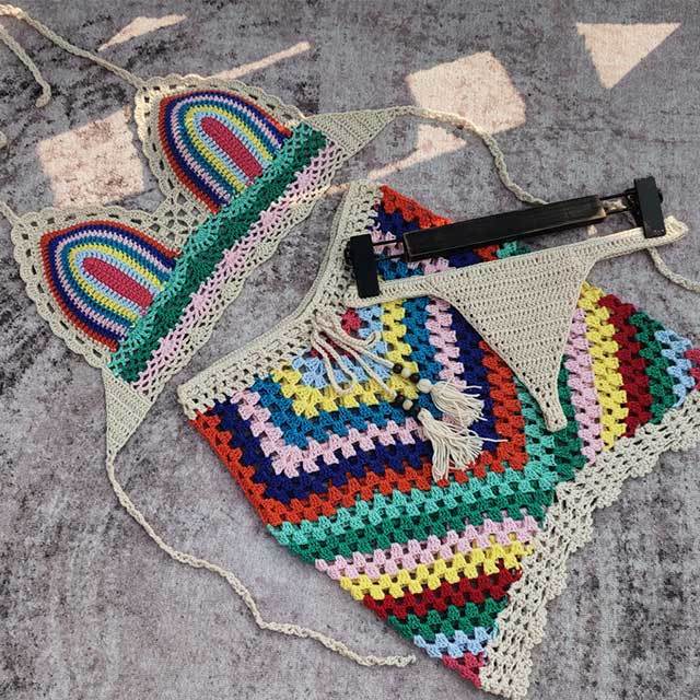 Multi Color Crochet Beachwear Skirt Set