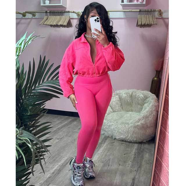 Zipper Top Skinny Jogging Pants Set