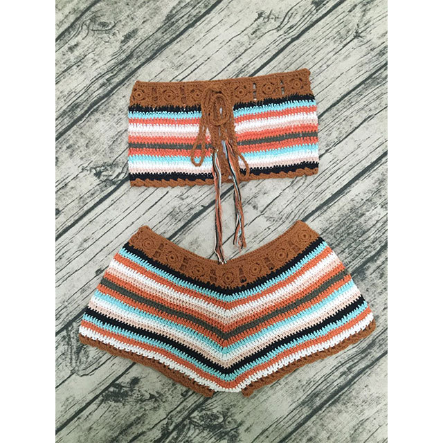Vacation Style Crochet Two Pieces Short Set