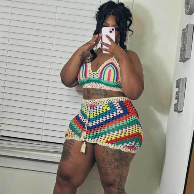 Multi Color Crochet Beachwear Skirt Set