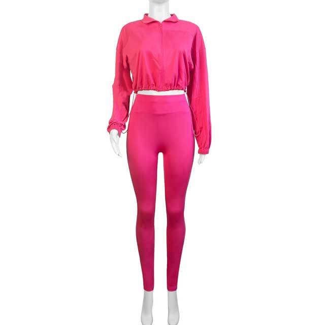 Zipper Top Skinny Jogging Pants Set