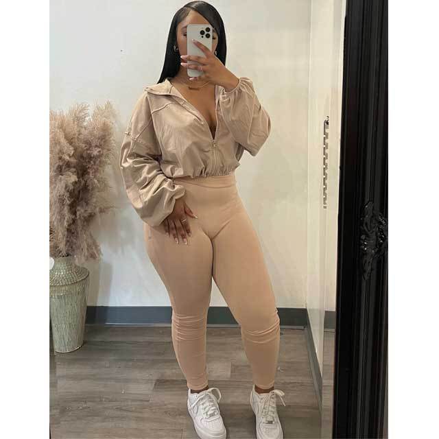 Zipper Top Skinny Jogging Pants Set