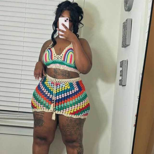 Multi Color Crochet Beachwear Skirt Set