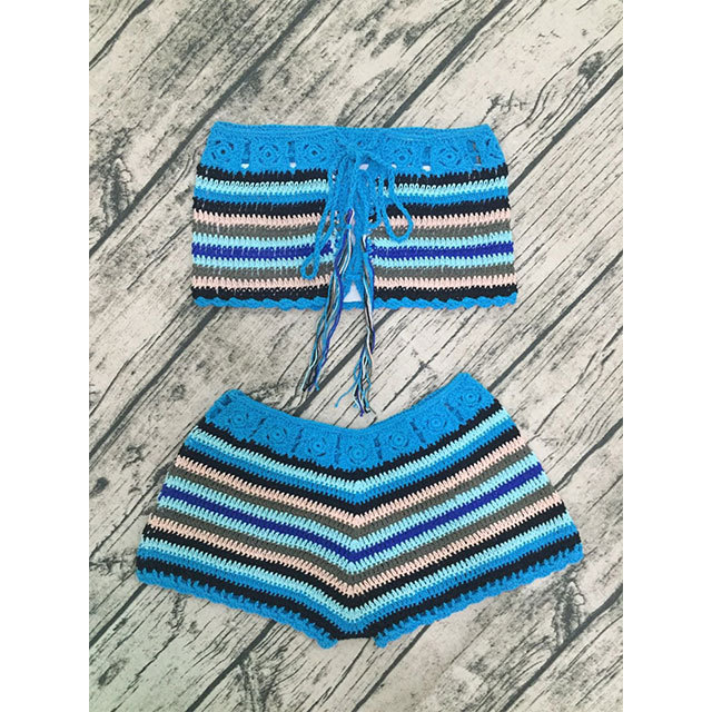 Vacation Style Crochet Two Pieces Short Set