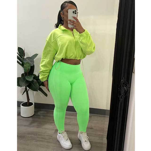 Zipper Top Skinny Jogging Pants Set
