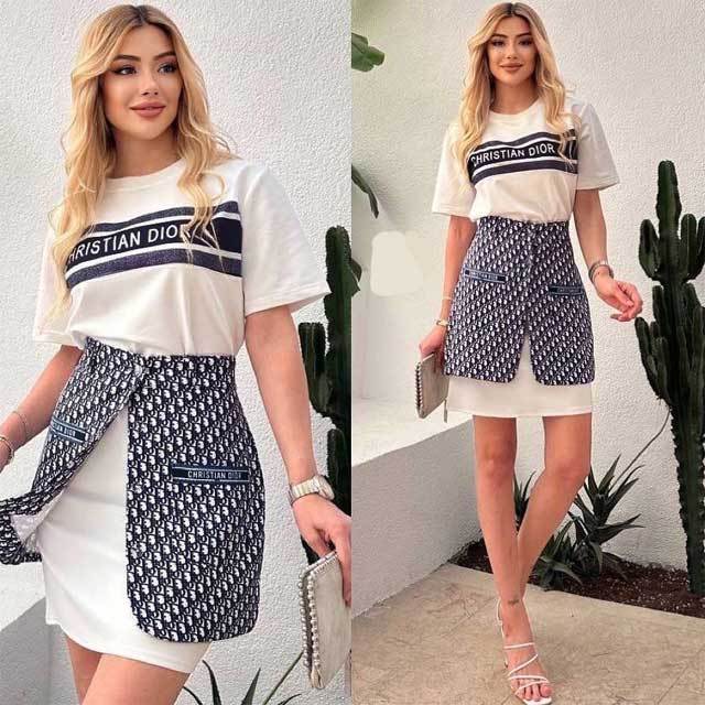 Printed Slit Mini Skirt Set