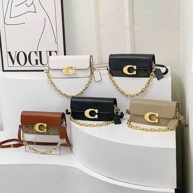 Metal Logo Leather Messenger Bag