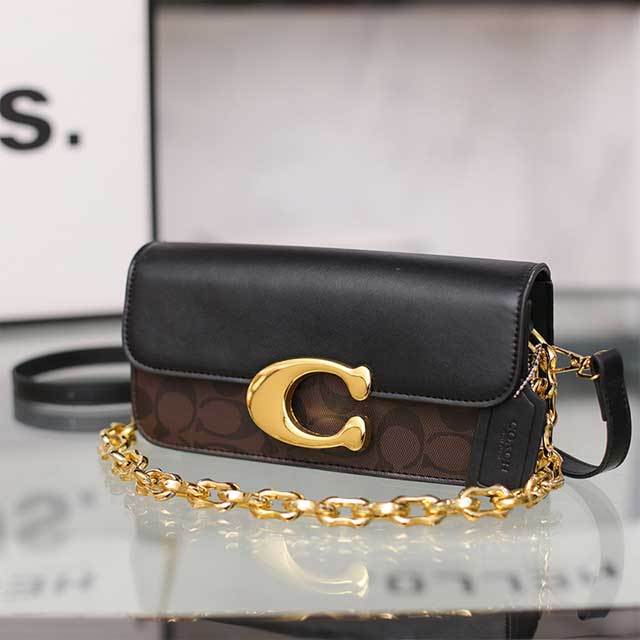 Metal Logo Leather Messenger Bag