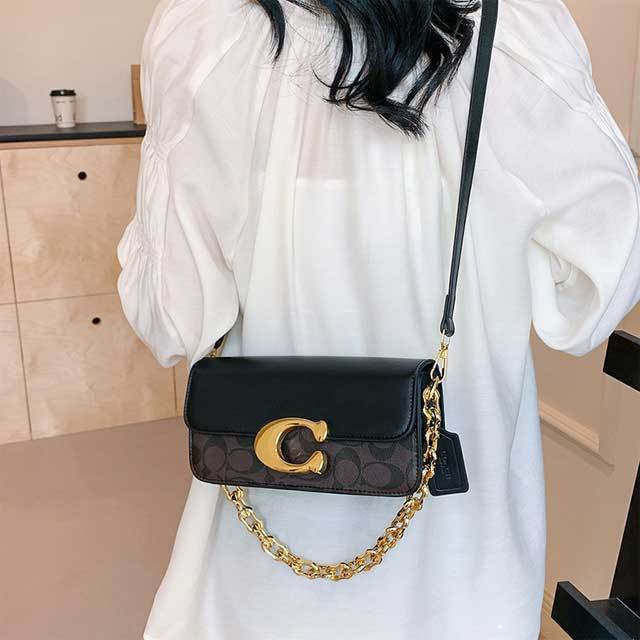 Metal Logo Leather Messenger Bag