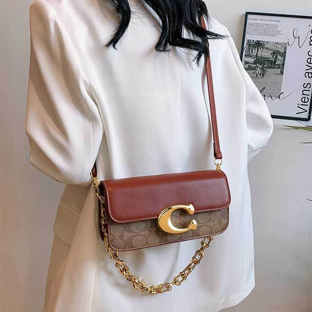Metal Logo Leather Messenger Bag