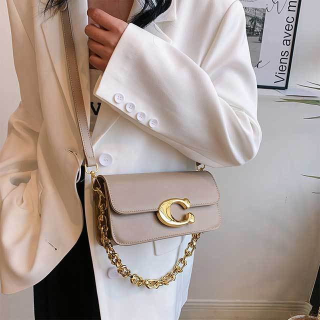 Metal Logo Leather Messenger Bag