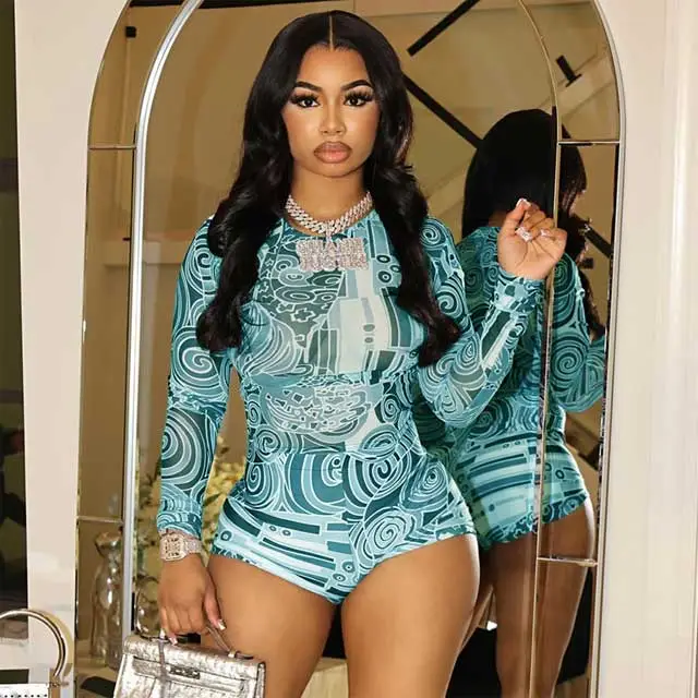 Printed Mesh Top Casual Short Set