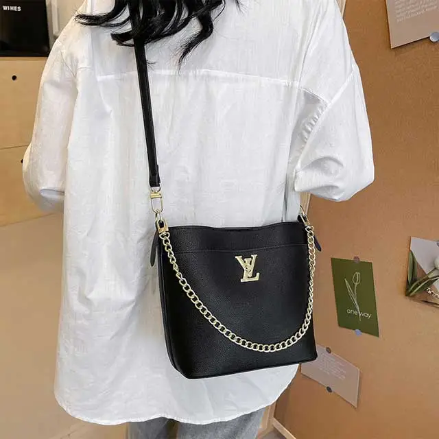 Metal Logo Leather Women Crossbody Handbag