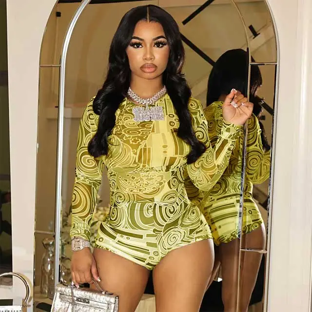 Printed Mesh Top Casual Short Set