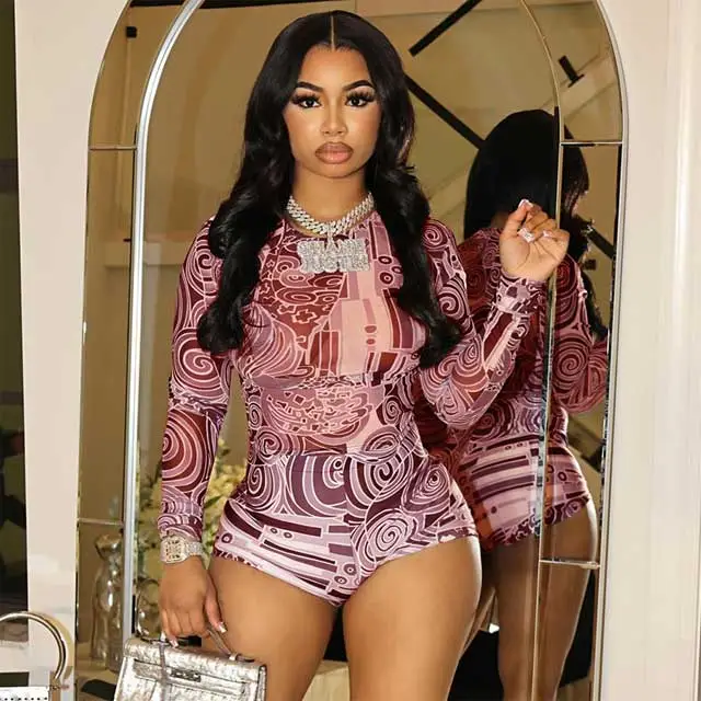 Printed Mesh Top Casual Short Set