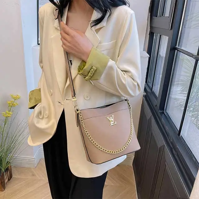 Metal Logo Leather Women Crossbody Handbag