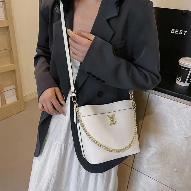 Metal Logo Leather Women Crossbody Handbag