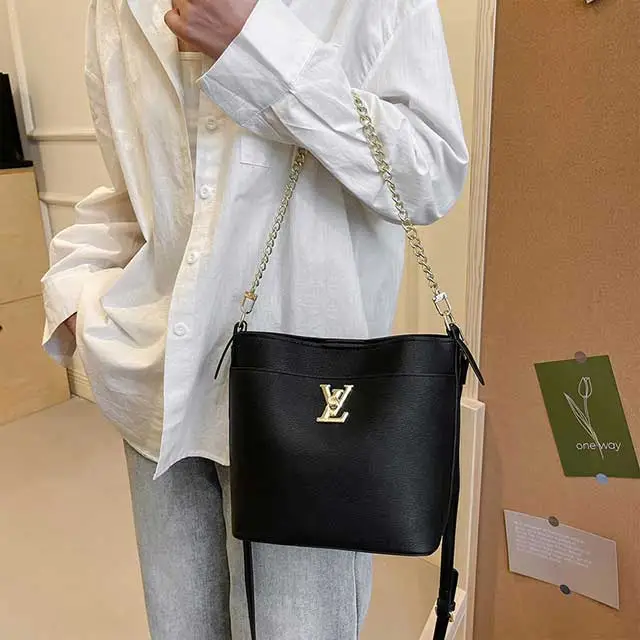 Metal Logo Leather Women Crossbody Handbag