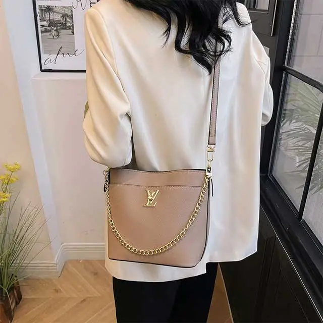 Metal Logo Leather Women Crossbody Handbag