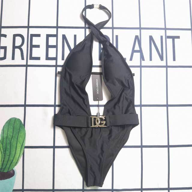 Metal Logo Halter Backless One Piece