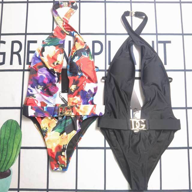 Metal Logo Halter Backless One Piece