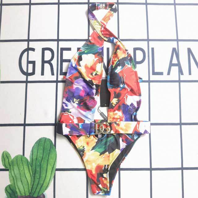 Metal Logo Halter Backless One Piece