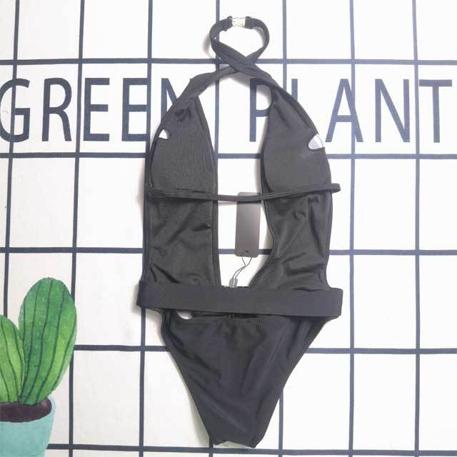 Metal Logo Halter Backless One Piece