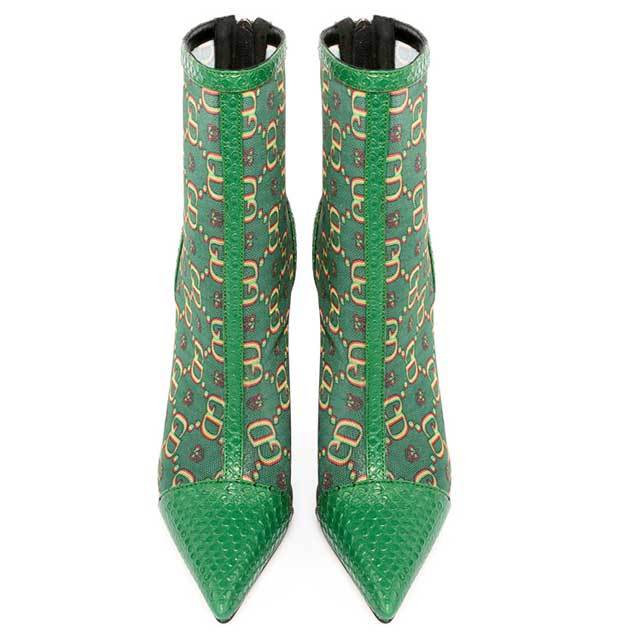 Pointed Toe Mesh Printed High Heeled Sandal Boots