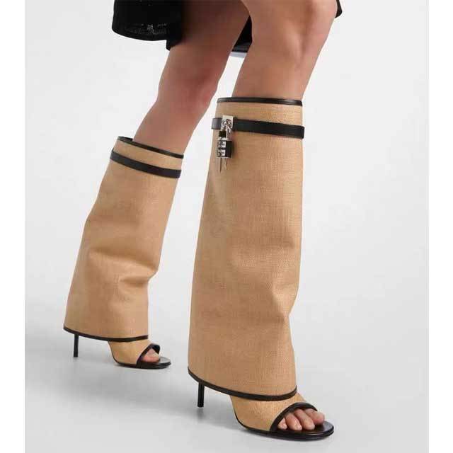 Shark Lock Open Toe High Heeled Sandal Boots