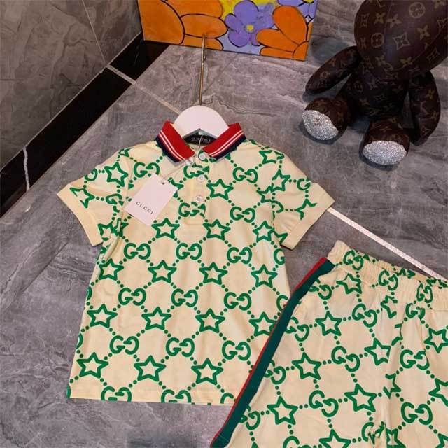 Striped Polo Top Casual Short Set For Children