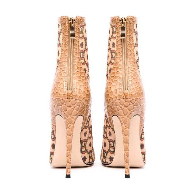 Pointed Toe Mesh Printed High Heeled Sandal Boots