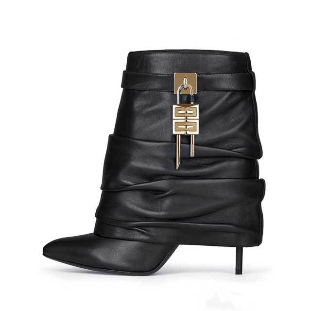 Shark Lock Fashion High Heeled Short Boots