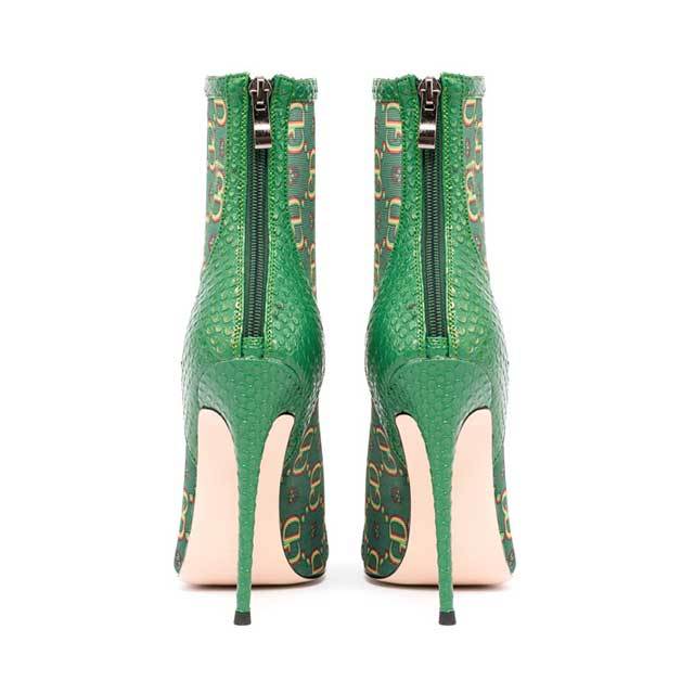 Pointed Toe Mesh Printed High Heeled Sandal Boots