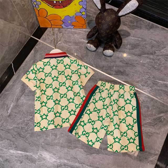 Striped Polo Top Casual Short Set For Children